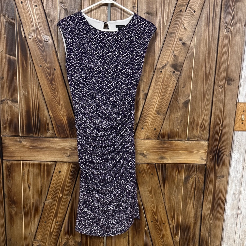 Ann Taylor dark purple and White Speckled bodycon Midi Dress great for weddings